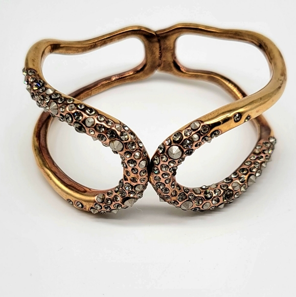 Alexis Bittar Clear Diamond Swarovski Crystal and Silver Studded Rose Gold Cuff - Picture 5 of 13